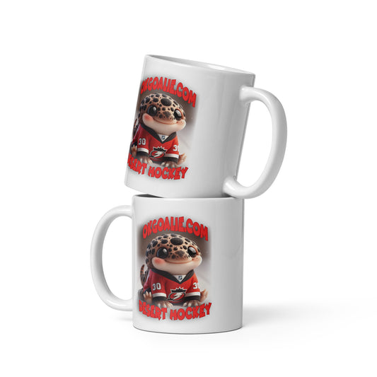 Hockey in the Desert White glossy mug