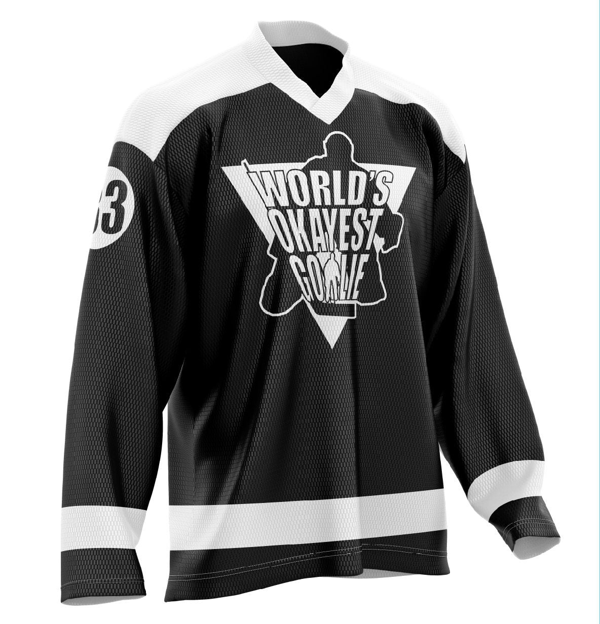 World's Okayest Goalie Hockey Jersey Black/White