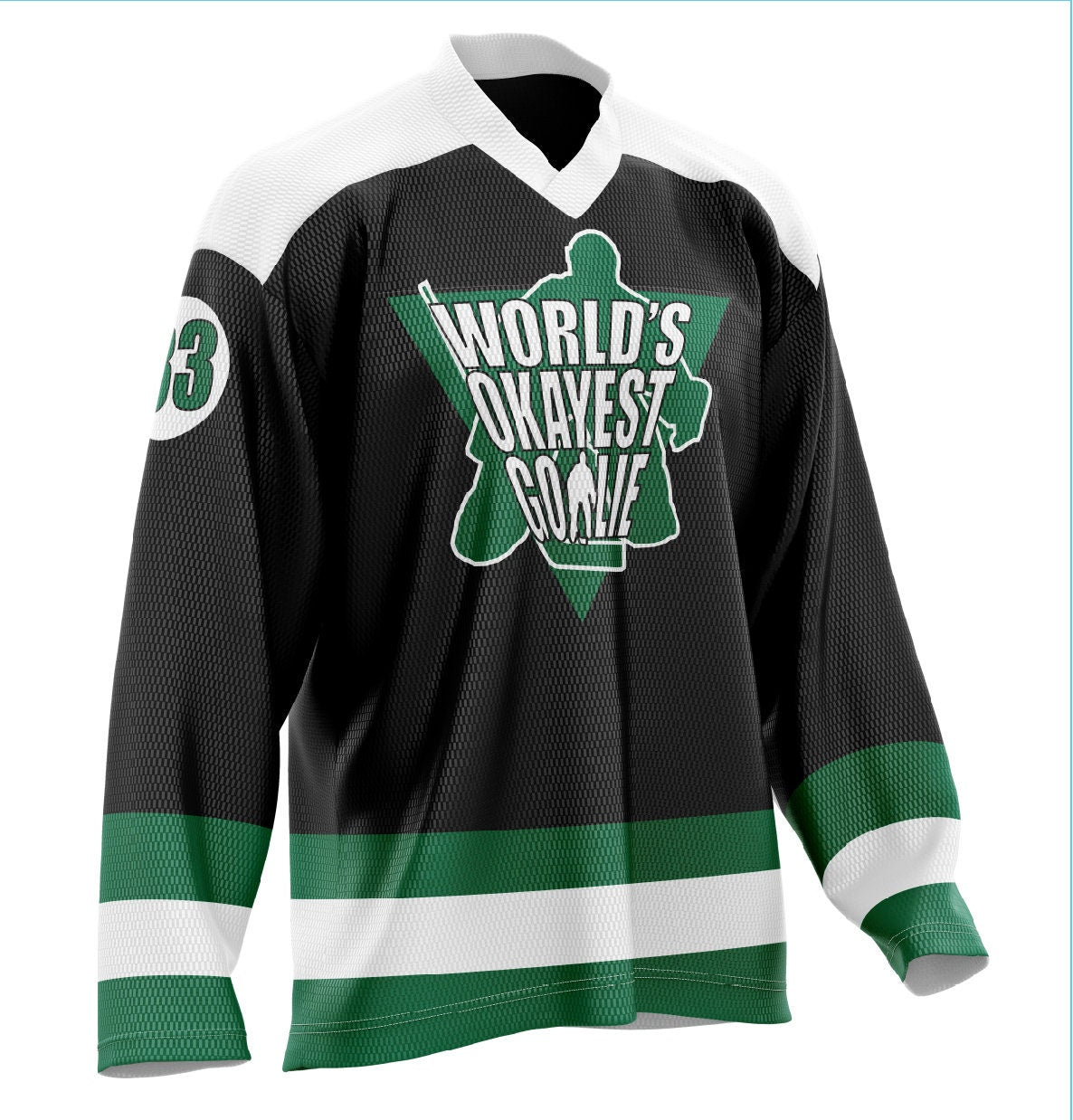 World's Okayest Goalie Hockey Jersey Black/Green/White