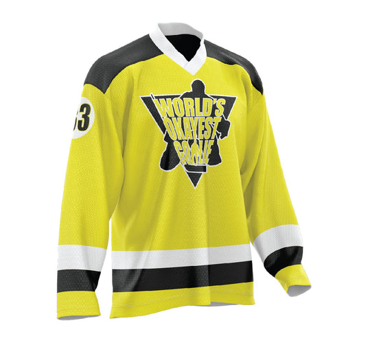 World's Okayest Goalie Hockey Jersey Neon Yellow/Black/White