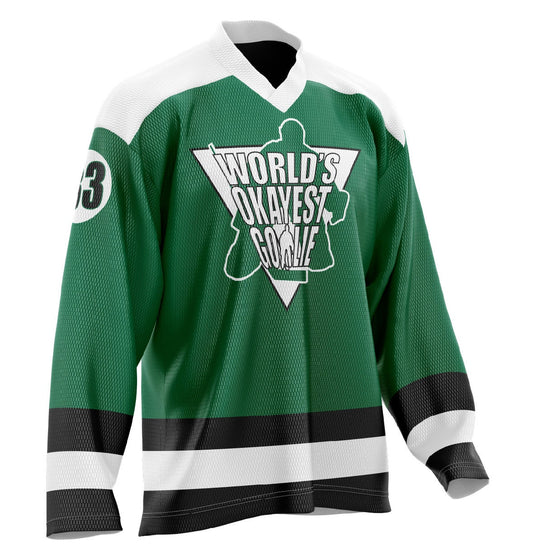 World's Okayest Goalie Hockey Jersey Green/Black/White